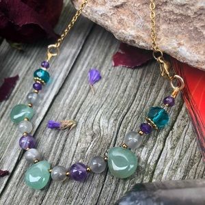 Handmade Green Aventurine Amethyst Moonstone Gemstone Bar Chain Necklace